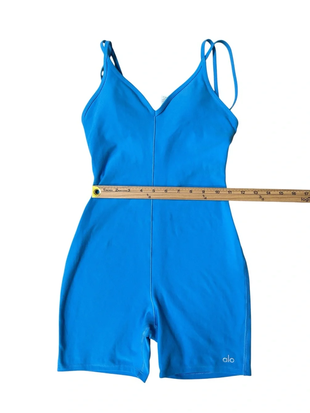 ALO Alosoft Suns Out Onesie Blue Biker Short Active Romper Size XS